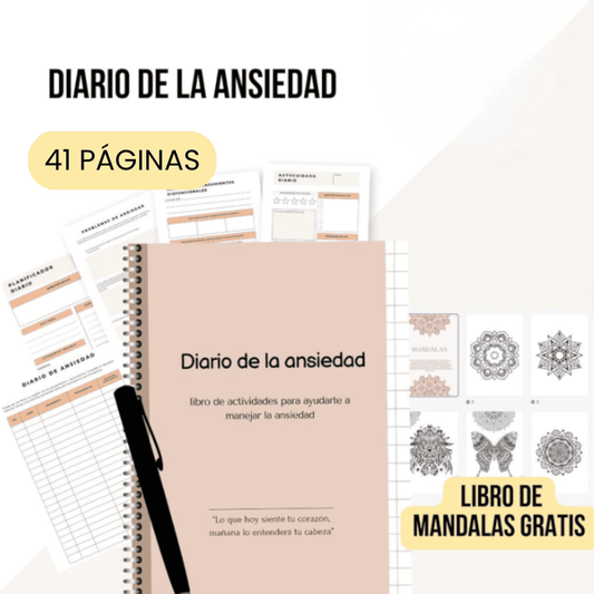 Diario de gestión de la Ansiedad + Mandalas de 🎁 (74 páginas)